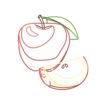 Apple line art vector illustration, minimal fruit contour drawing. Perfect .. Ilustración de archivo