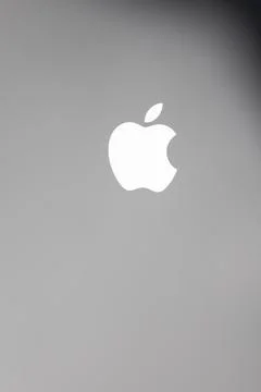 Apple Logo On Dark Gradient Background: Minimal Tech Brand Symbol For Moder.. Stock Photos