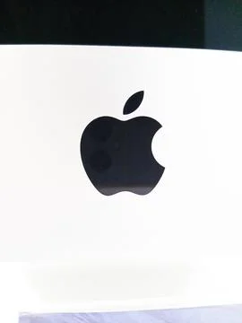 Apple logo on iMac isolated over white Stock Photos