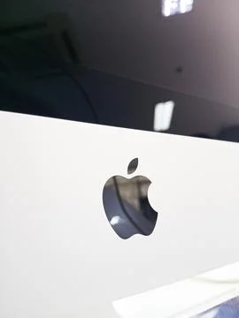 Apple logo on iMac isolated over white Stock Photos