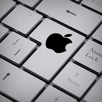 Apple logo notebook keycap 3d illustration stock market editorial Stock Photos