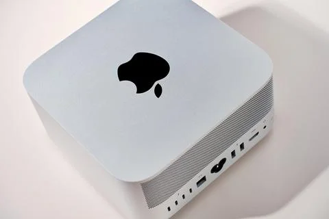 Apple Mac Studio desktop computer with Apple logo Stock Photos