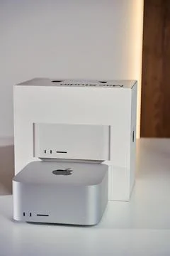 Apple Mac Studio Max with original packaging box Stock Photos