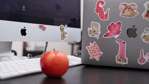 Apple MacBook Laptop and iMac Workspace Stock Footage 336604319