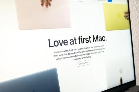 Apple macbook neo website displaying new product Stock Photos