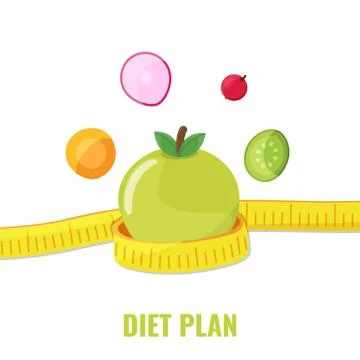 Apple with measuring tape and vegetables Stock Illustration