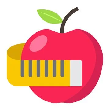 Apple with measuring tape flat icon, fitness Stock Illustration