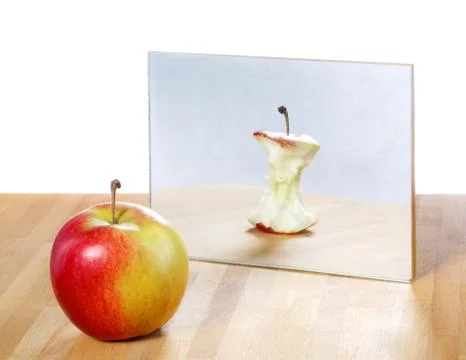 Apple in the mirror image,abstract vision Stock Photos