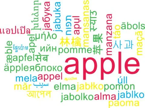 Apple multilanguage wordcloud background concept Stock-Illustration