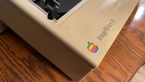 Apple old style dot matrix ImageWriter II printer, technology advancement, Stock Footage 124065755