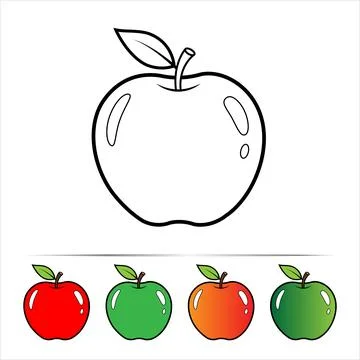 Apple Outline and Colored Fruit Icons Collection Stock Illustration