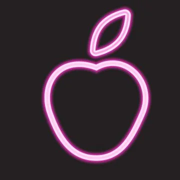 Apple outline in neon style. Simple icon for websites, web design, mobile app Stock Illustration
