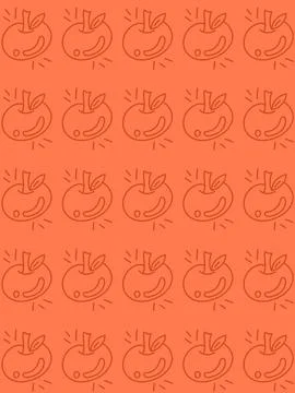 Apple Outline Pattern on Warm Coral Background Stock Illustration