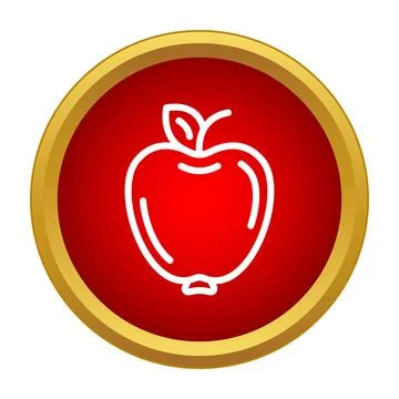 Apple outlining fruit icon on red round button Stockillustratie