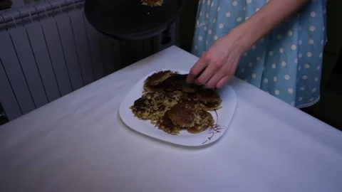 Apple pancakes ready Stock Footage 145654260