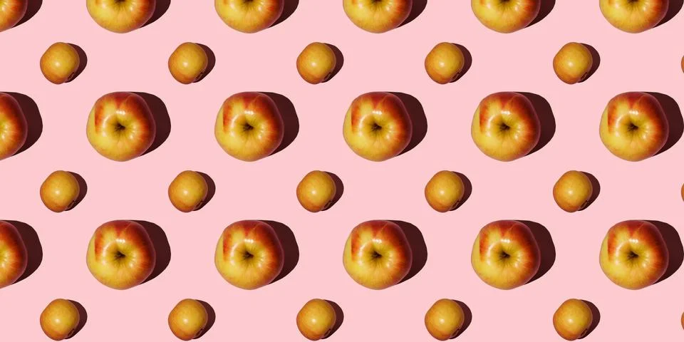 Apple pattern. Delicious red apples on an orange or coral pink Stock Photos