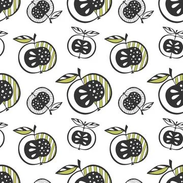 Apple pattern doodle hand drawn, outline, silhouette . Illustrazione stock