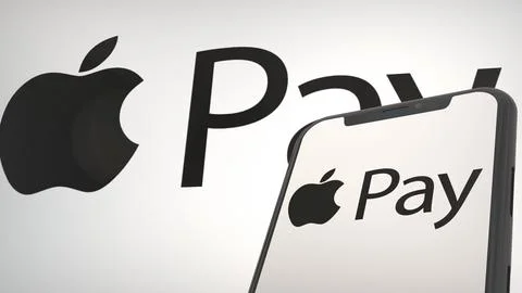 Apple Pay app logo in mobile display screen and background editorial Stock Photos