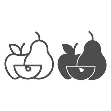 Apple with pear and apple slice line and solid icon, Thanksgiving Day concept Stock Illustration