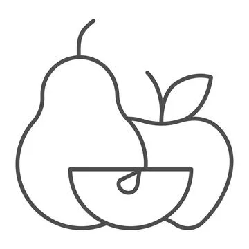 Apple with pear and apple slice thin line icon, Thanksgiving Day concept Stock Illustration