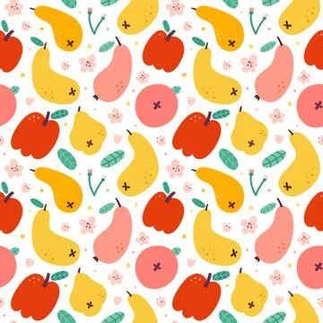 Apple pear fruit pattern, bright summer print, seamless vector pattern, ornament Stock Illustration