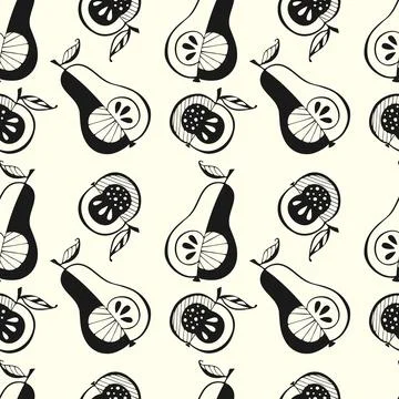 Apple Pear pattern doodle hand drawn, outline, silhouette . Illustrazione stock