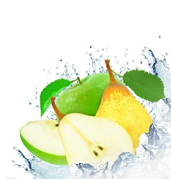 Apple, pear splash Stock Photos