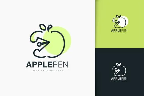 Apple pen logo design linear style Stock Illustration