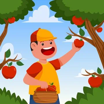 Apple Picking At The Garden Stock Illustration
