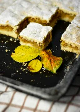 Apple pie with autumn leaves Stock Photos