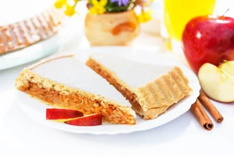 Apple pie on breakfast table Stock Photos