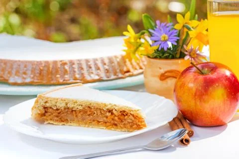 Apple pie on breakfast table Stock Photos