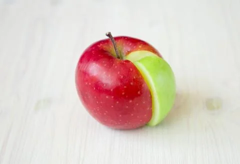 Apple pie chart made from green sector in a red circle Stock Photos