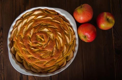  Apple pie close-up and copy space. Thanksgiving with apple pie. Stock Photos