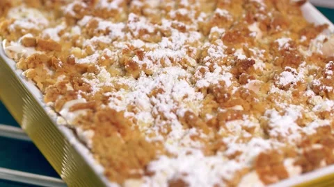 Apple pie covered in powdered sugar. Stock-Footage 138403783