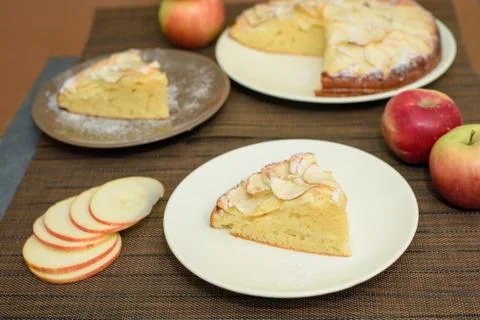 Apple pie cut into pieces Stock Photos