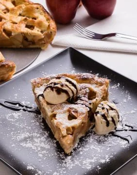Apple pie with icecream Stock Photos