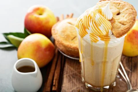 Apple pie milkshake with syrup Stock Photos