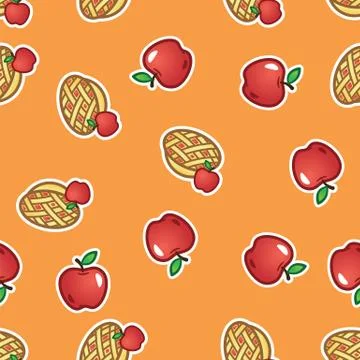 Apple pie pattern background. Sweet and tasty baked fruit pie from red apples Stock Illustration