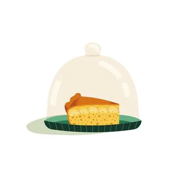 Apple pie slice under glass dome lid vector icon Stock Illustration