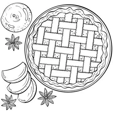 Apple pie top view line art Stock Illustration