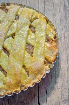 Apple Pie On Wooden Background Stock Photos