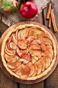 Apple pie on wooden table Stock Photos