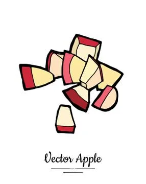 Apple pieces vector isolated. Red fruit hand drawn illustration. Trendy veget Stock Illustration