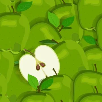 Apple pile seamless pattern and half. Green apples fruits vector illustration Stock Illustration