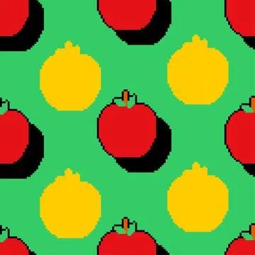 Apple pixel art pattern seamless. pixelated Fruit background. 8 bit texture Illustrazione stock