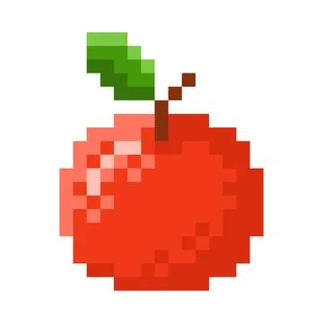 Apple pixel art vector icon, cartoon sweet whole red apple fruit, natural farm Illustrazione stock