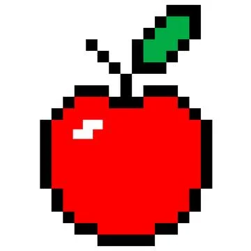 Apple pixel icon. Pixel art fruit apple sign. Pixelated fruit symbol. Illustrazione stock