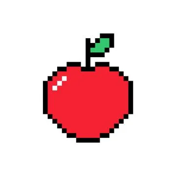 Apple pixel vector icon. Red fruit with green leaf Stock Illustration