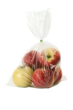Apple with plastic warp Stock Photos